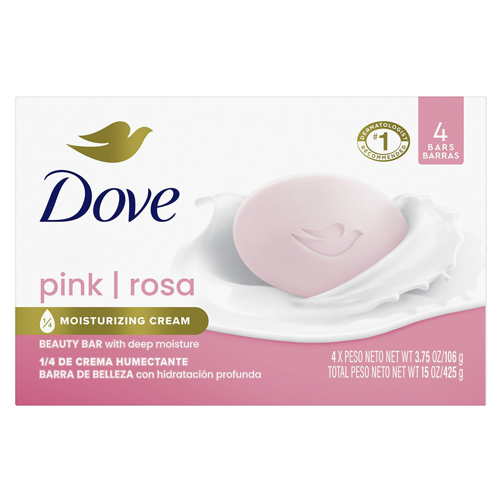 Dove Pink Rosa Moisturizing Cream Beauty Bar Soap, 4 Ea, 3.75 Oz