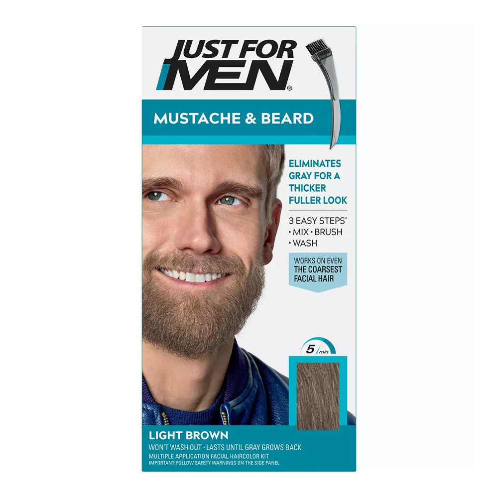 Just For Men Brush-In Mustache, Beard And Sideburns, Light Brown - Kit