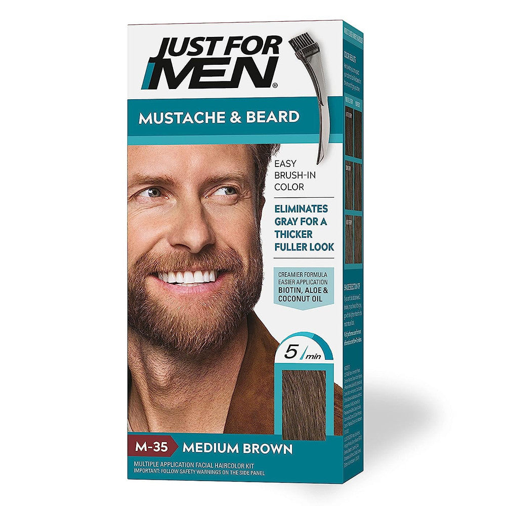 Just For Men Brush-In Mustache, Beard And Sideburns, Medium Brown, Kit