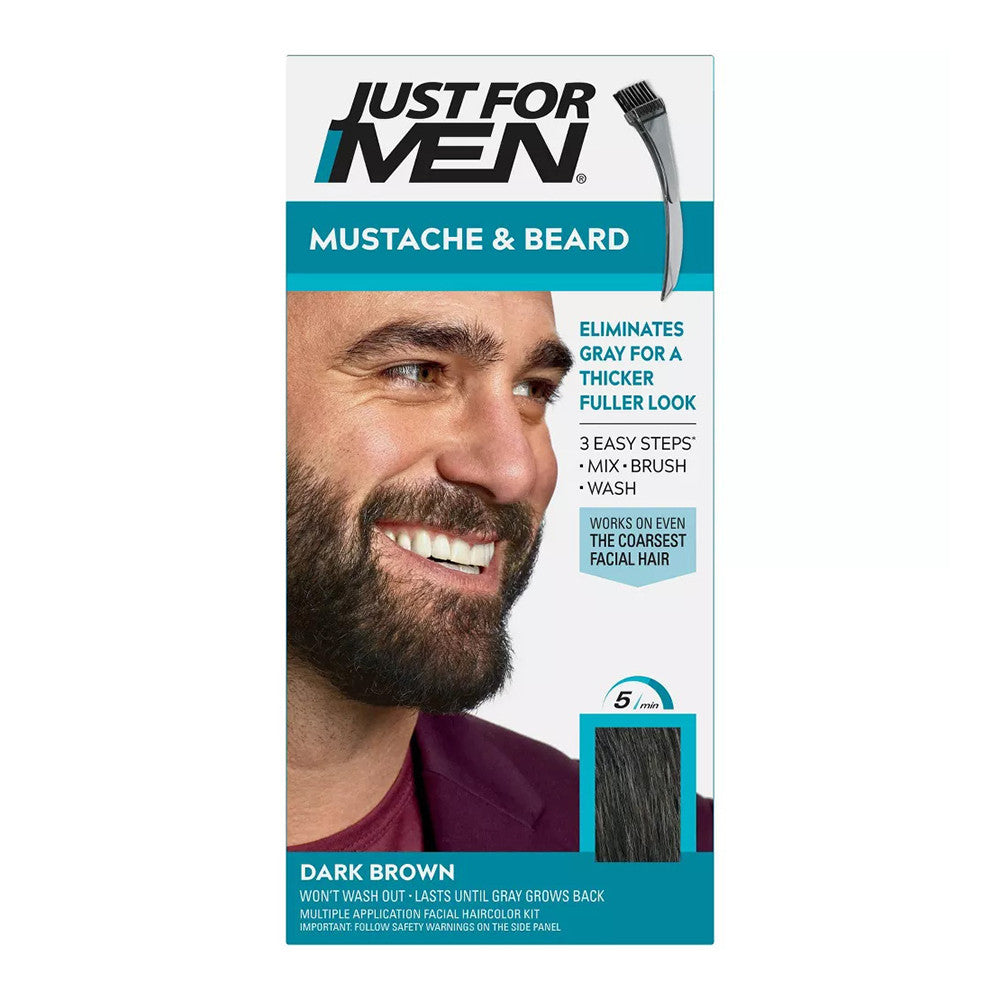 Just For Men Brush-In Mustache, Beard And Sideburns, Dark Brown Kit, 1 Ea