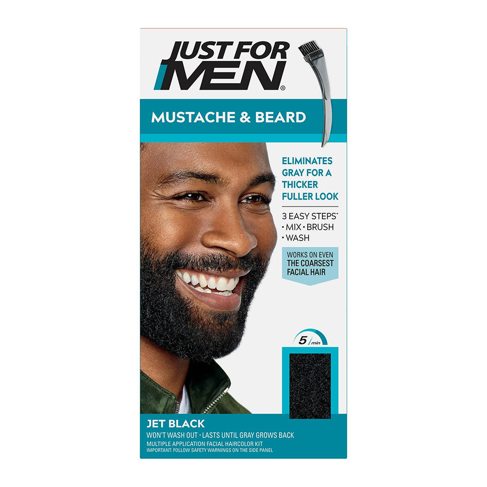 Just For Men Mustache and Beard Brush-In Color Gel, Jet Black, 1 Kit