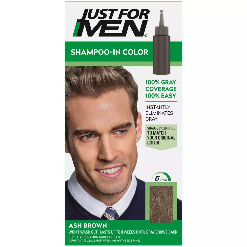 Just For Men Shampoo-In Color, Mens Hair Dye with Vitamin E for Stronger Hair, H-20  Ash Brown, 1 Ea