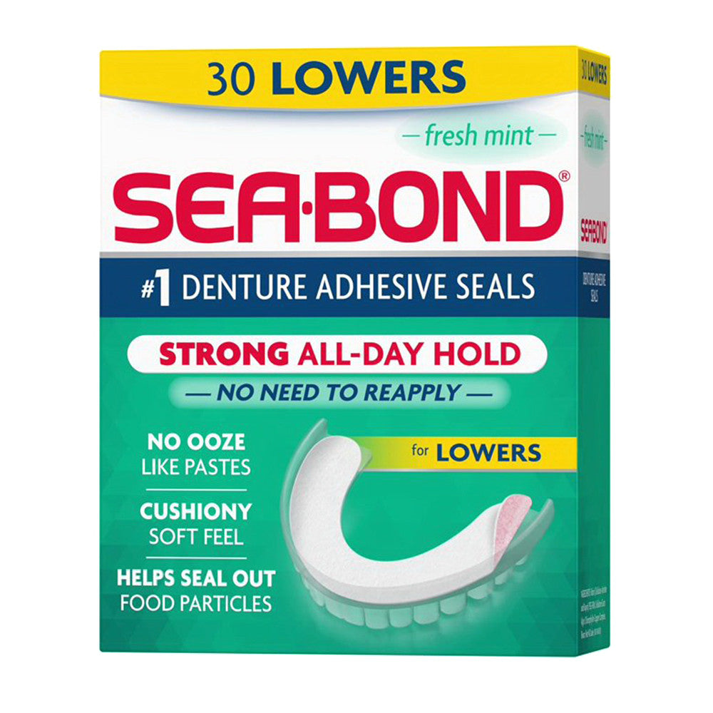 Sea-Bond Lowers Denture Adhensive Wafers, Fresh Mint, 30 Ea
