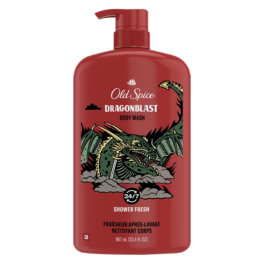 Old Spice Dragon Blast Body Wash for 24/7 Shower Fresh with Pump 33.4Oz (987ml)