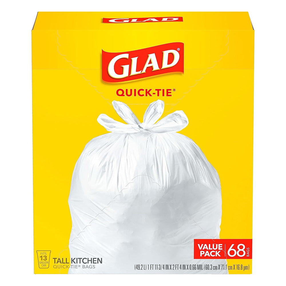 Glad Tall Kitchen Trash Bags Quick Tie 13 Gallon 68Ea