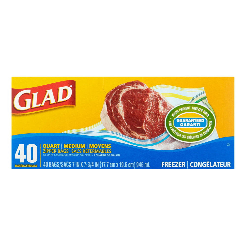 Glad Food Storage Bags, Freezer Zipper, 40 Ea