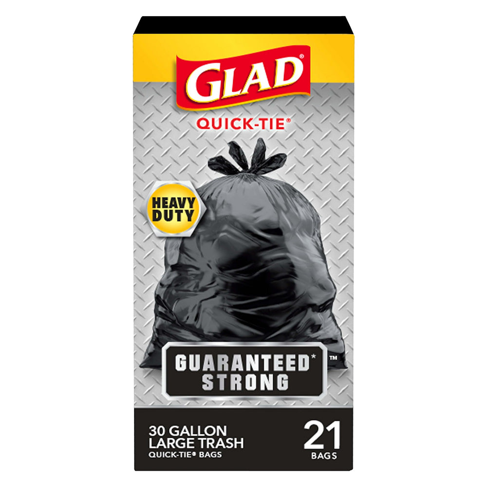 Glad Quick Tie Large Trash Bags 30 Gallon Black 21Ea