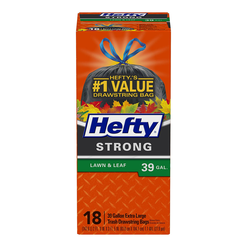Hefty CinchSak Lawn and Leaf Bags Heavy Duty Outdoor Clean Up 39 Gallon 18Ea