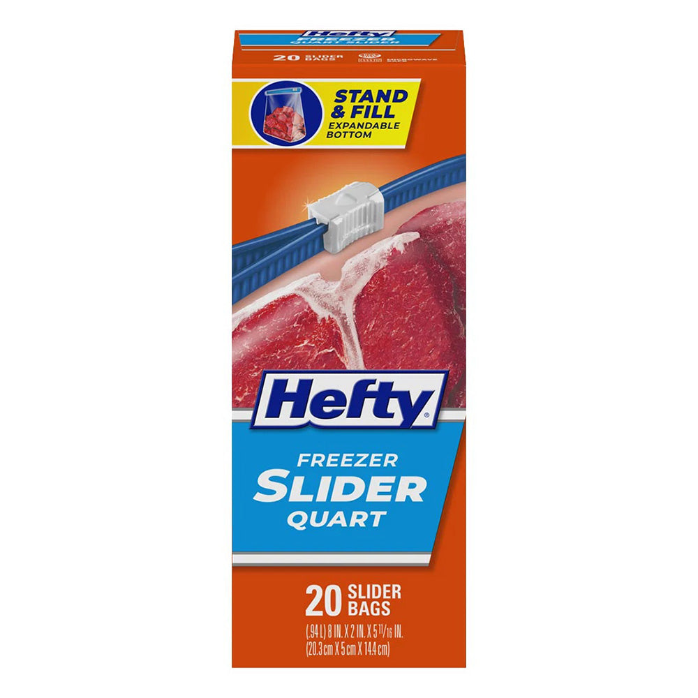 Hefty Slider Quart Freezer Bags Leakproof and Food Safe Storage 20Ea