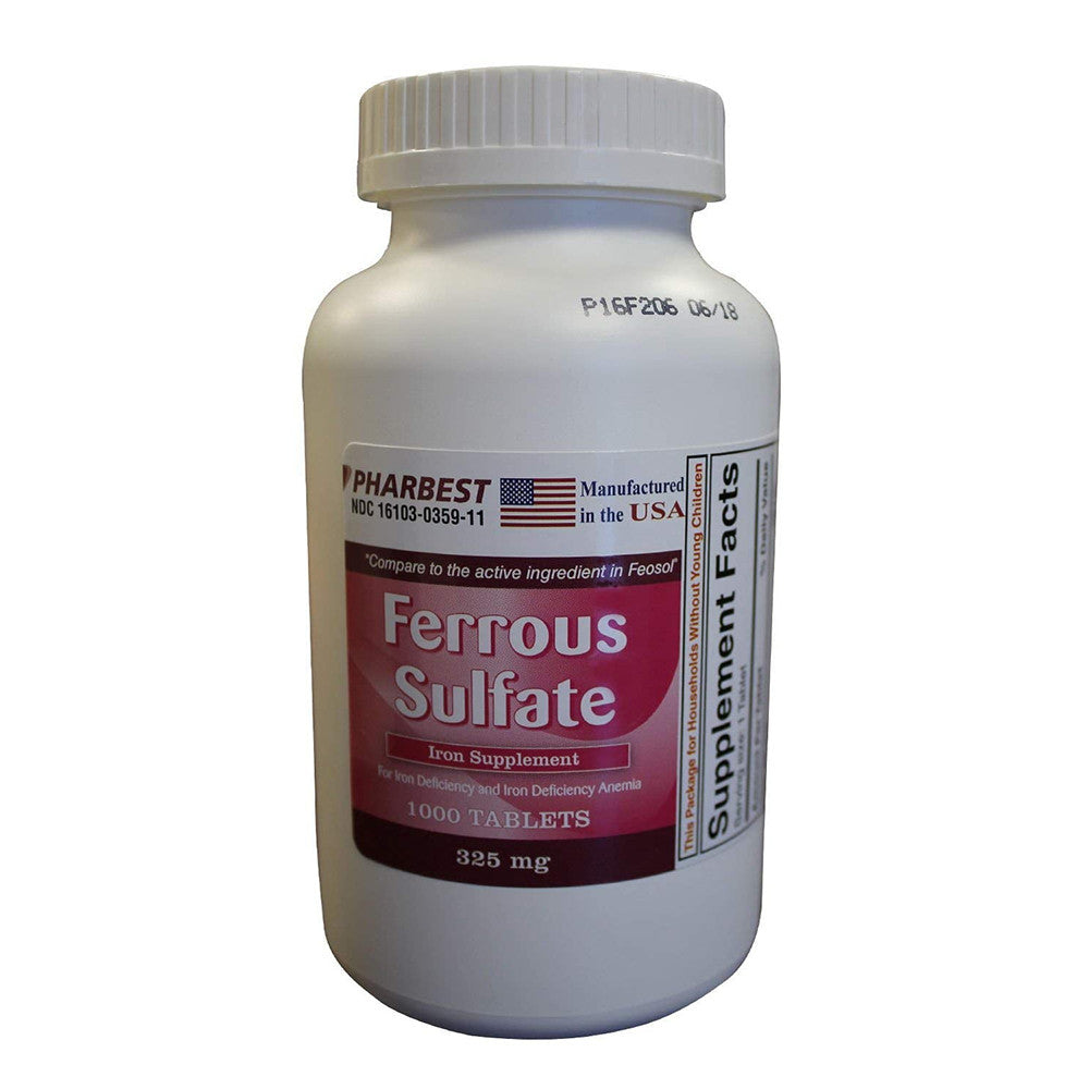 Pharbest Ferrous Sulfate Iron Supplement Tablets, 1000 Ea