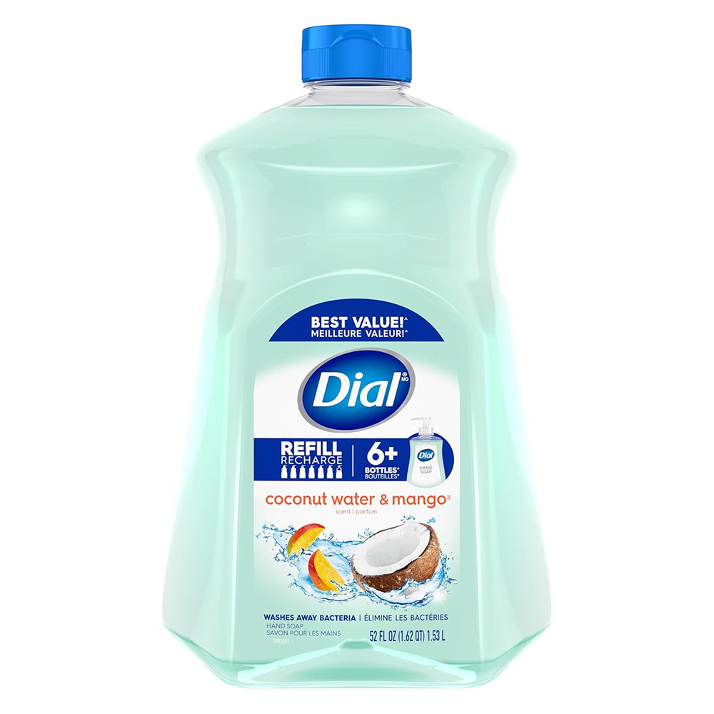 Dial Liquid Hand Soap Refill Recharge Coconut Water and Mango Washes Away Bacteria 52Oz