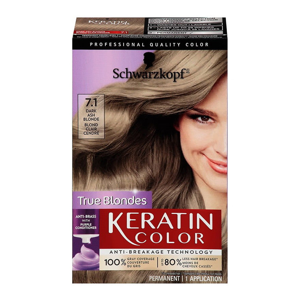Schwarzkopf Keratin Permanent Hair Color 7.1, Dark Ash Blonde, 1 Ea