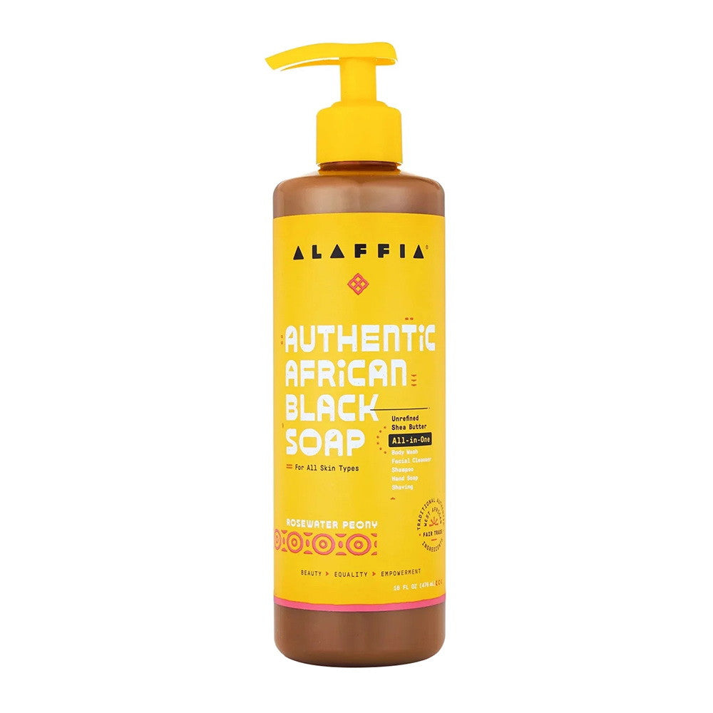 Alaffia Authentic African Black Soap with Rosewater Peony, 16 Oz