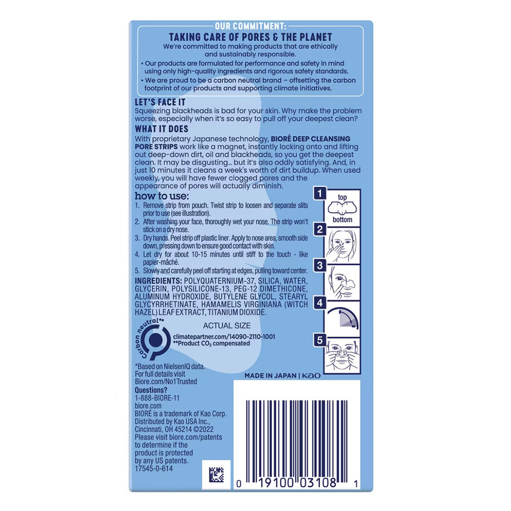 Biore Deep Cleansing Pore Strips Original, Blackhead Remover Strips, 8 Ea