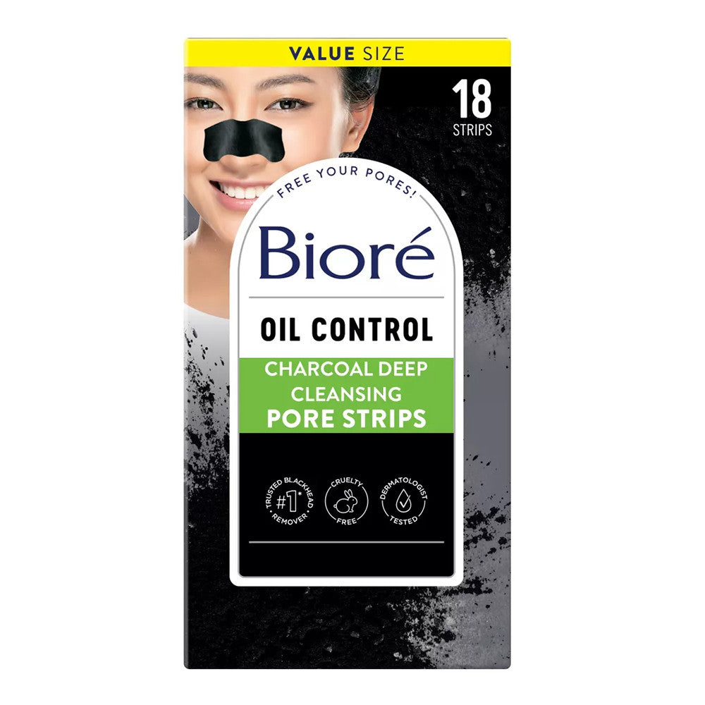 Biore Charcoal Deep Cleansing Blackhead Remover Pore Strips, Deep Cleansing Nose Strips, 18 Ea