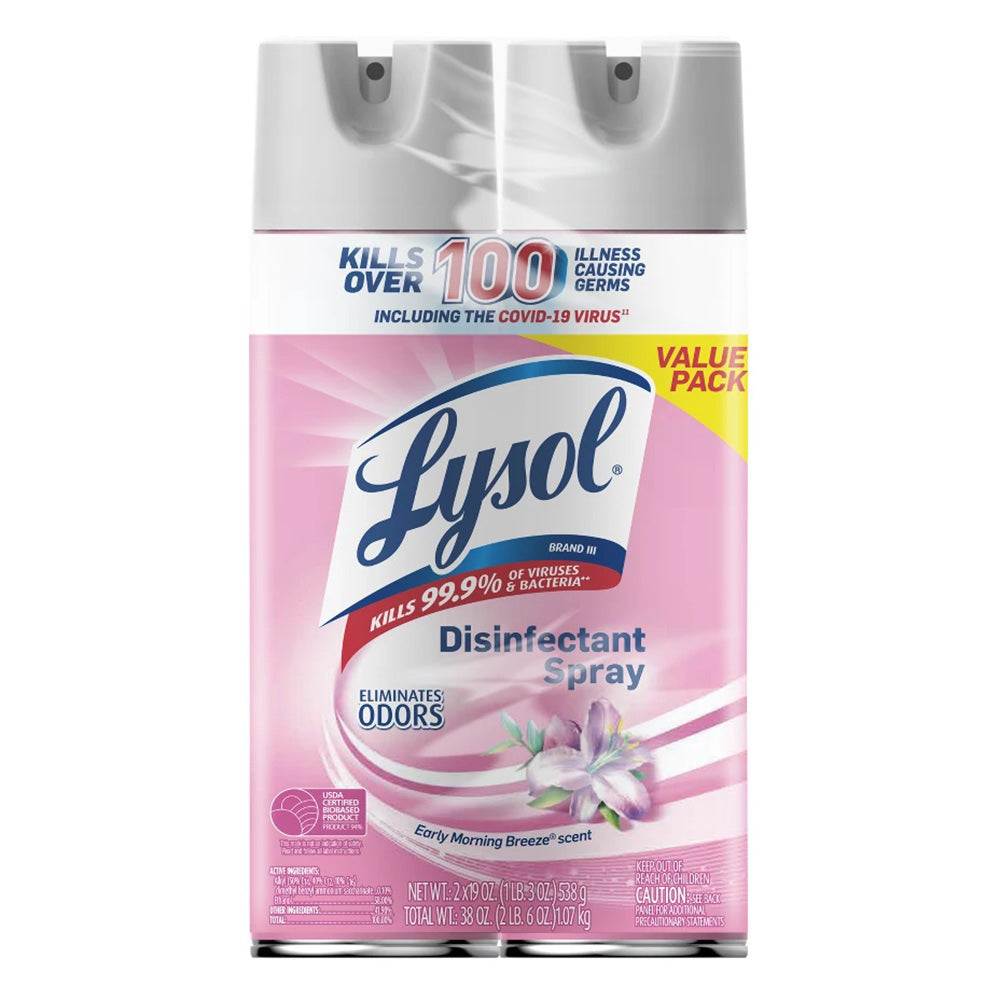Lysol Disinfectant Spray for Odor Elimination and Germ Protection Early Morning Breeze Scent 19Oz (538g) 2Ea