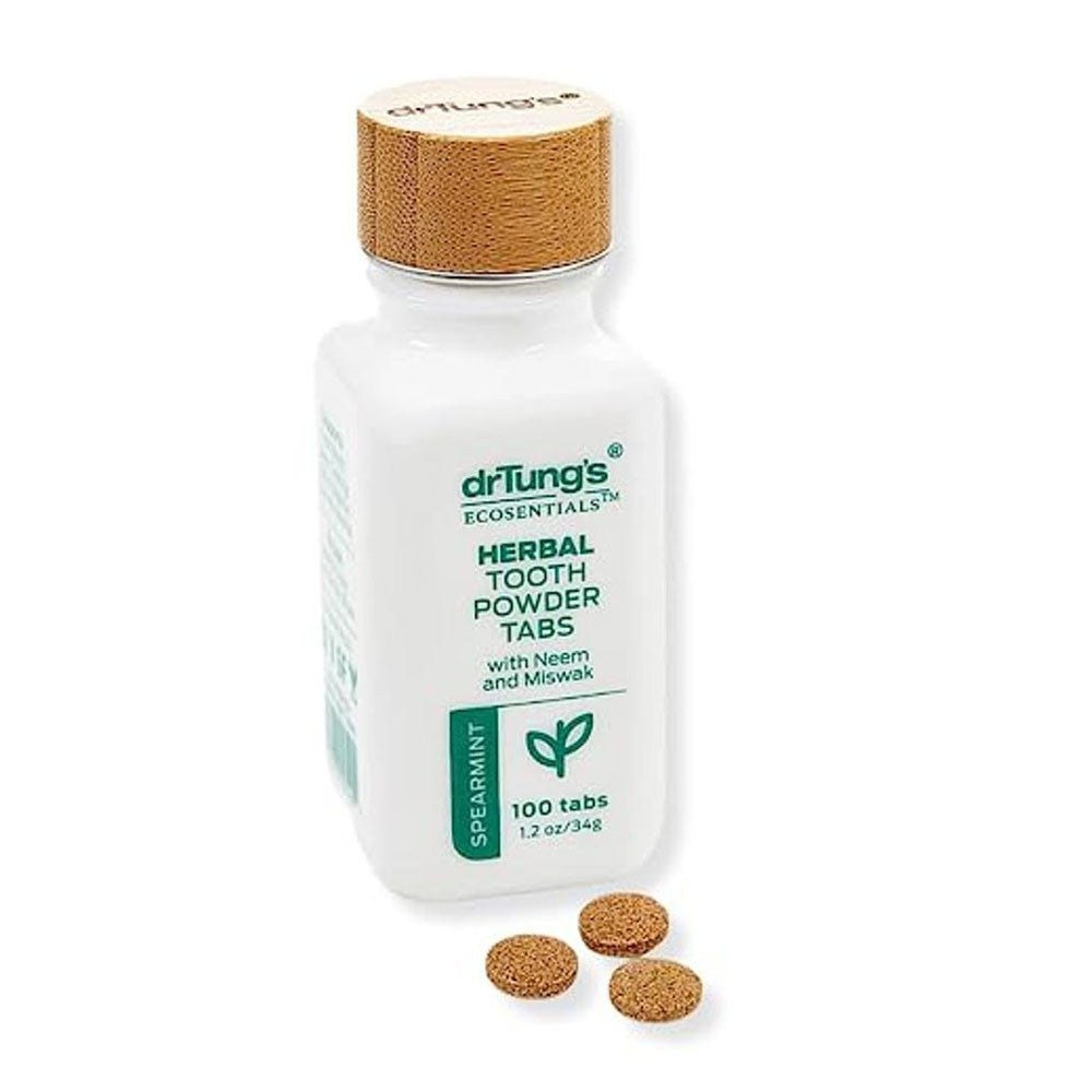 DrTungs Herbal Tooth Powder Tablets with Neam and Miswak, Spearmint, 100 Ea