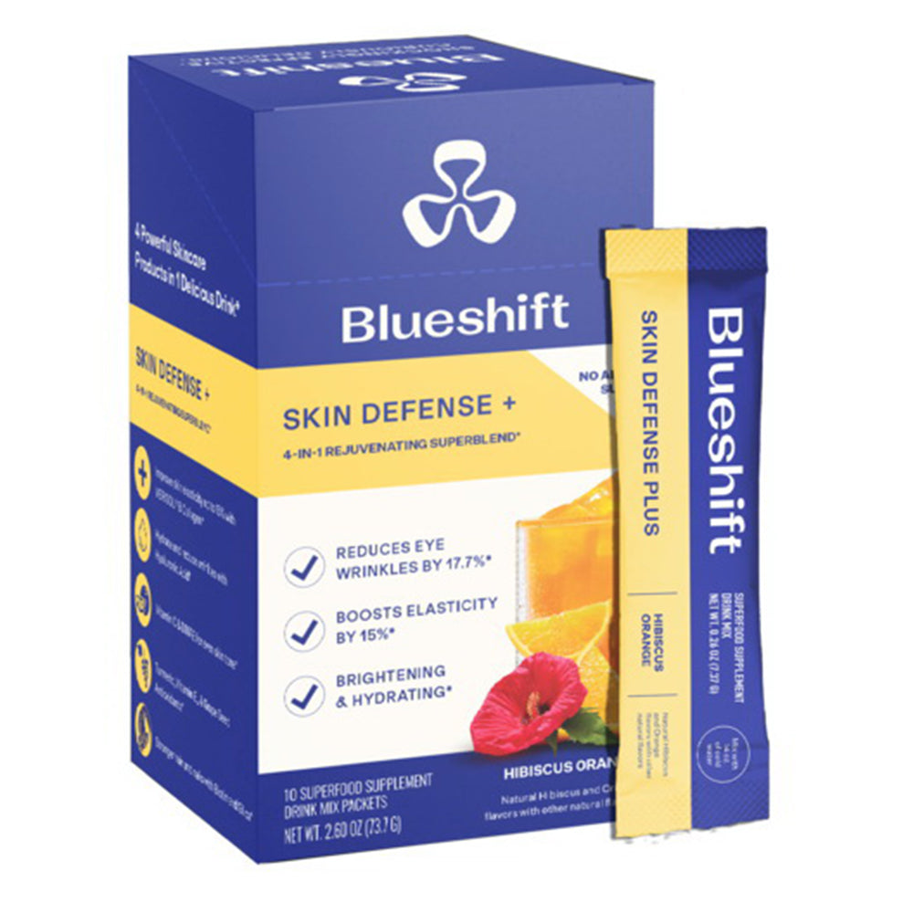 Blueshift Hibiscus Orange Skin Defense Drink Mix Stick Hydrate and Reduce Wrinkles 10Ea