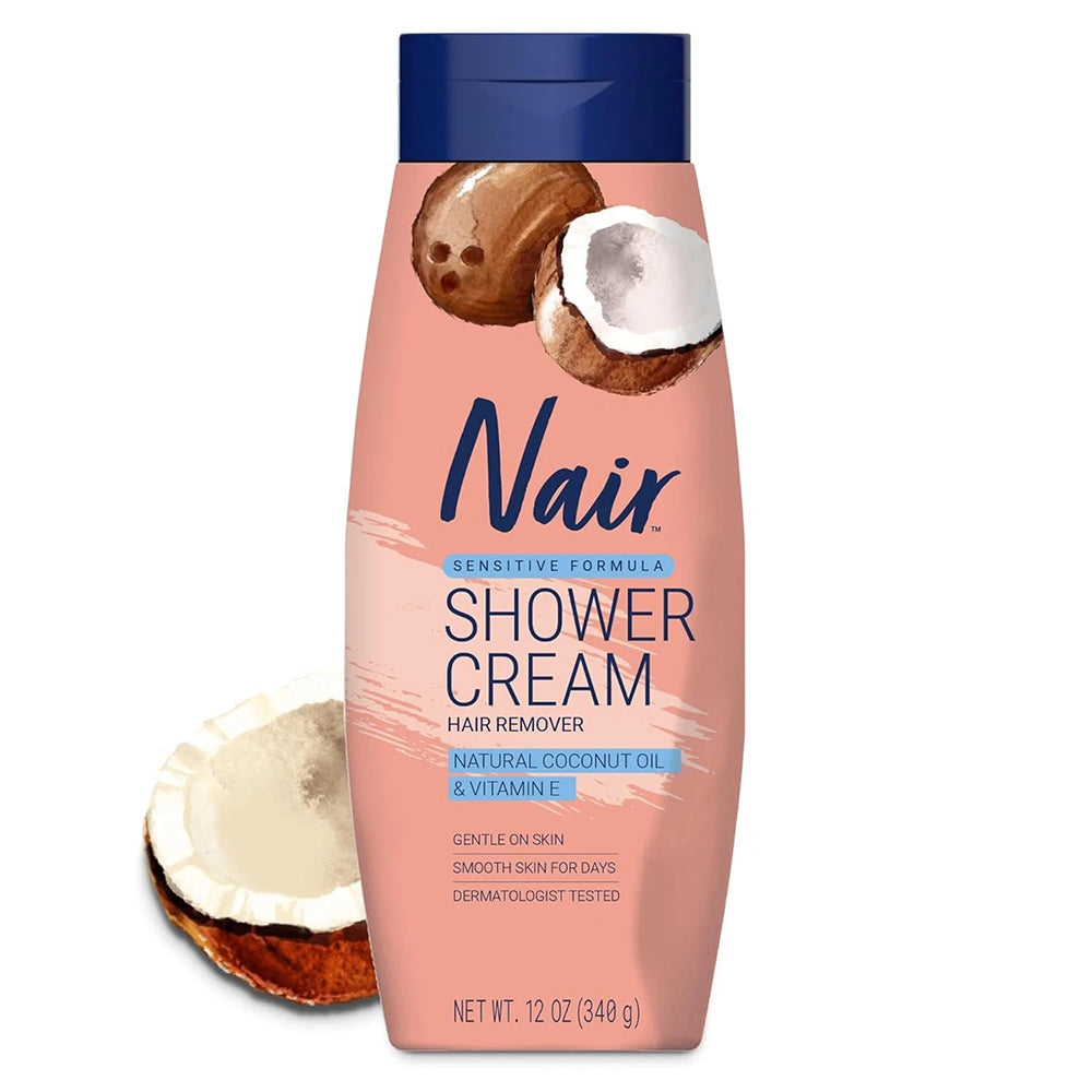 Nair Hair Remover Shower Cream Sensitive with Coconut Oil and Vitamin E 12Oz (340g)