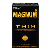 Trojan Magnum Thin Large Size Lubricated Premium Latex Condoms, 12 Ea