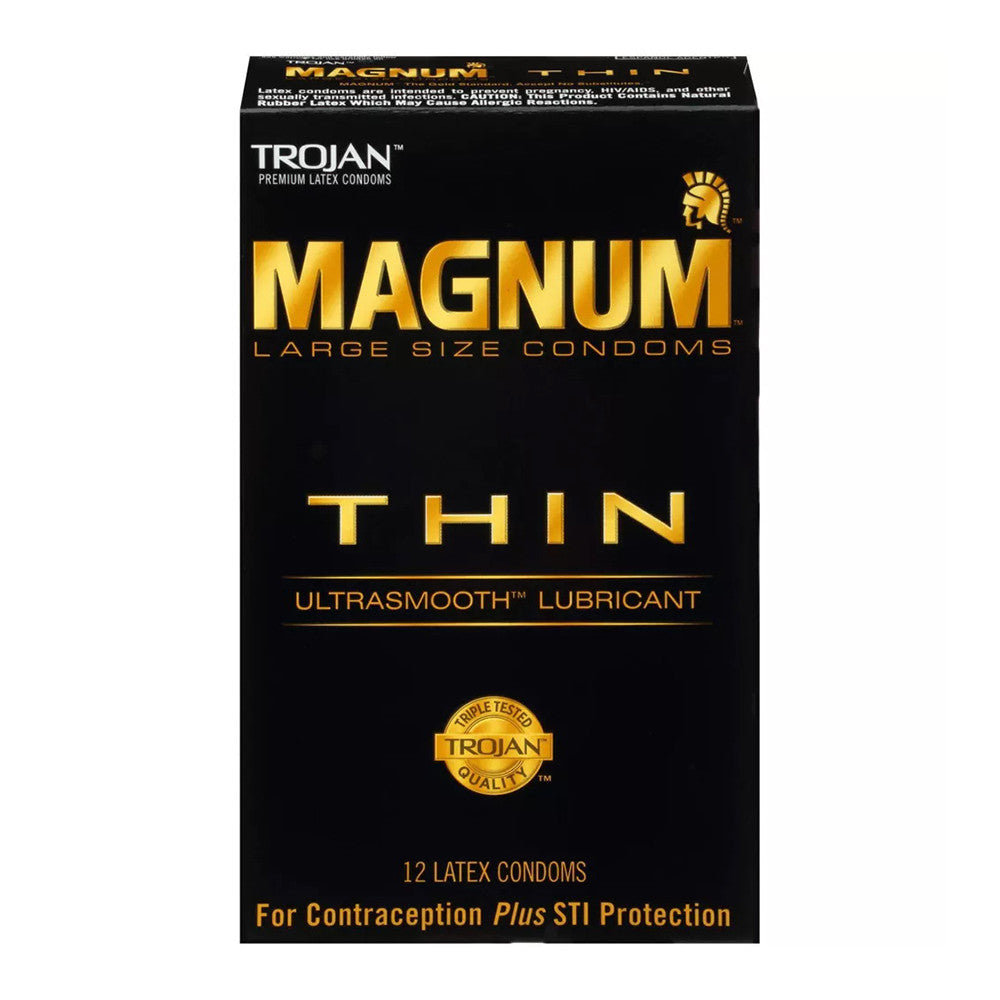 Trojan Magnum Thin Large Size Lubricated Premium Latex Condoms, 12 Ea