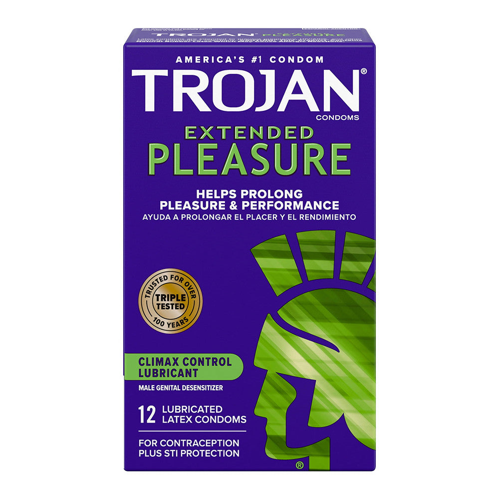 Trojan Extended Pleasure Latex Condoms, Climax Control Lubricant, 12 Ea
