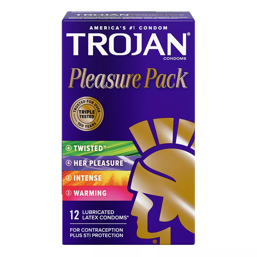 Trojan Pleasure Variety Pack Lubricated Latex Unique Sensations Condoms 12 Ea