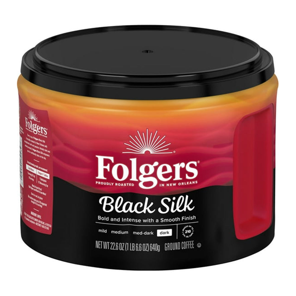 Folgers Black Silk Ground Coffee Dark Roast for Bold and Smooth Flavor 22.6Oz (640g)