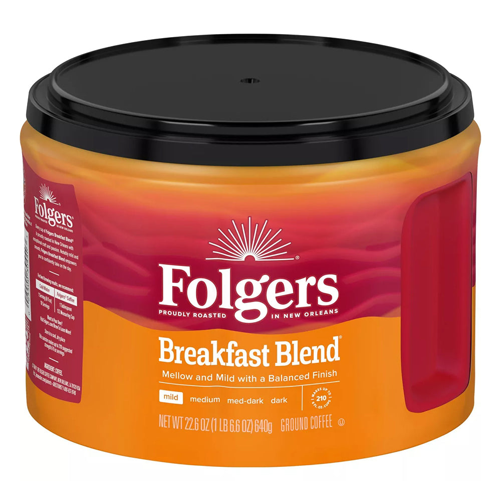 Folgers Breakfast Blend Ground Coffee Mild Roast 22.6Oz (640g)