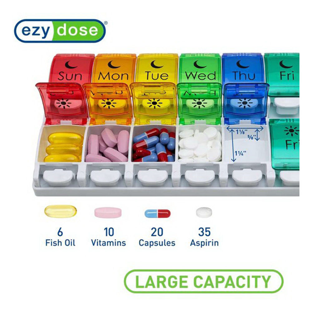 Ezy Dose Push Button 7-Day Pill Case, Am/Pm, Rainbow, 1 Ea