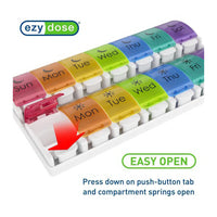 Ezy Dose Push Button 7-Day Pill Case, Am/Pm, Rainbow, 1 Ea