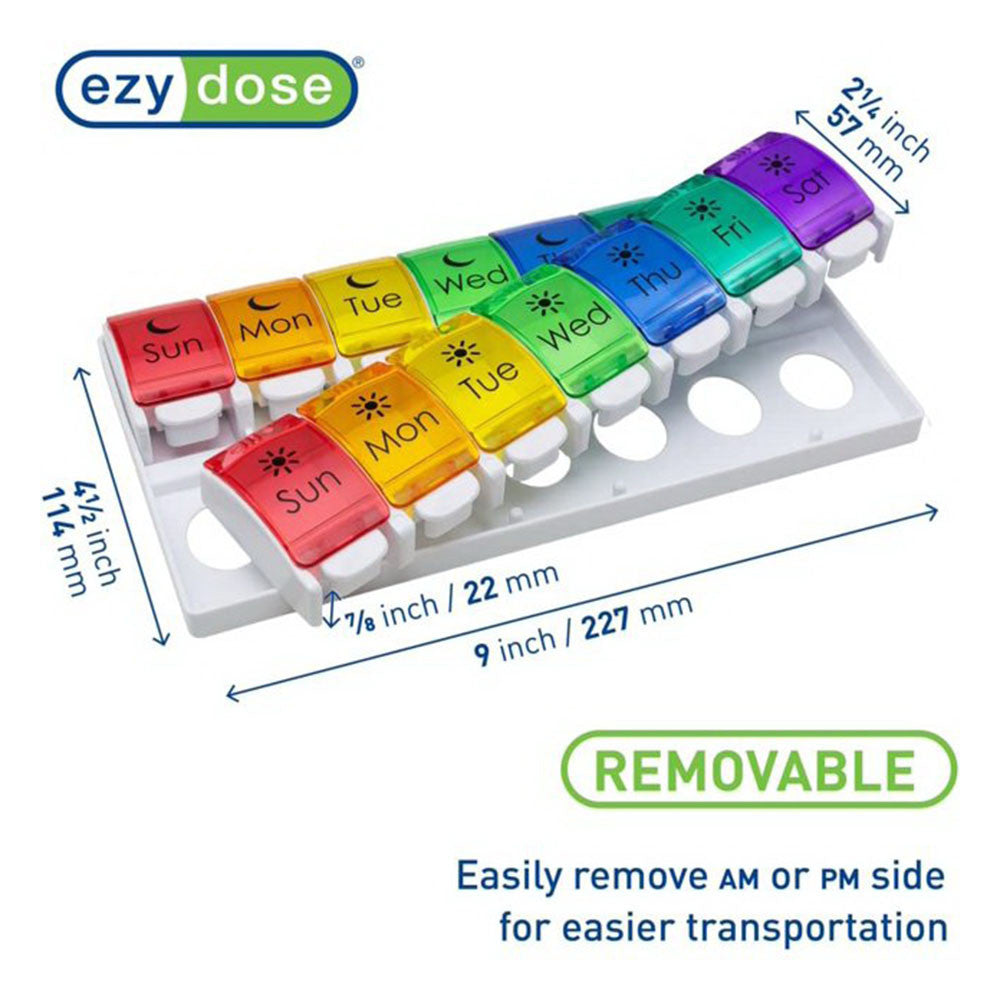Ezy Dose Push Button 7-Day Pill Case, Am/Pm, Rainbow, 1 Ea