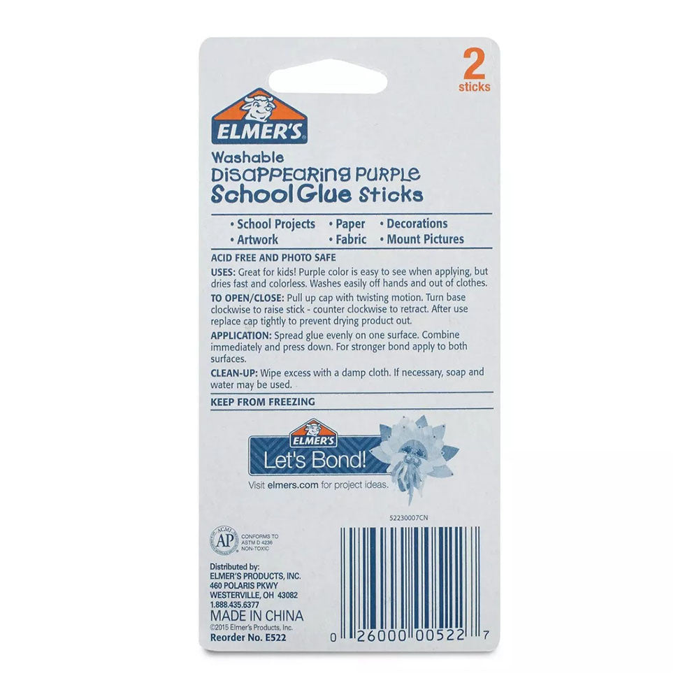 Elmers Washable Disappearing Purple School Glue Stick, 0.42 Oz, Pack of 2