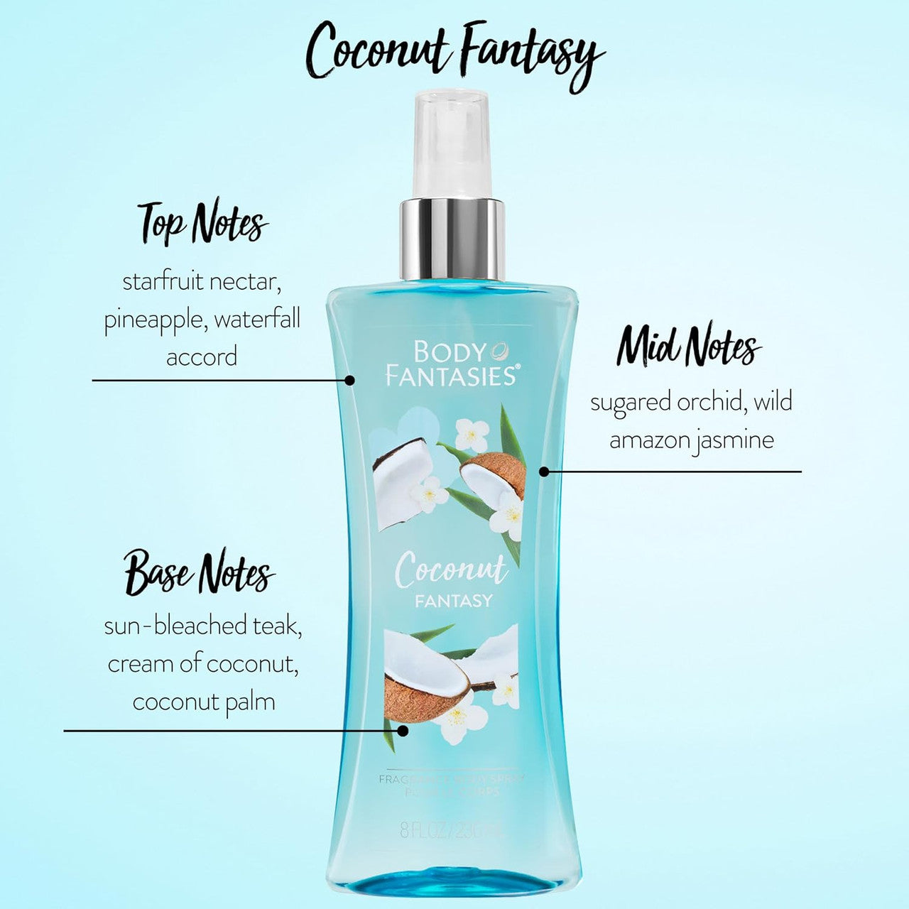 Body Fantasies Signature Coconut Fantasy Body Spray, 8 Oz