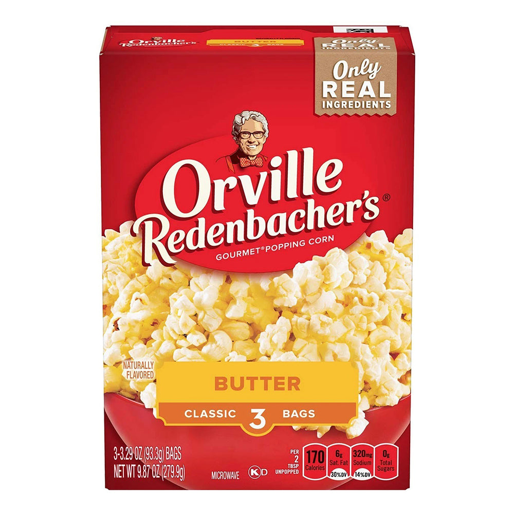 Orville Redenbachers Microwave Popcorn with Butter Flavor 3.29Oz (93.3g), Pack of 3