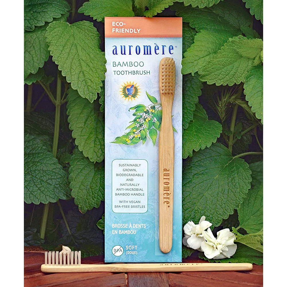 Auromere Bamboo Toothbrush Naturally Anti-Microbial Bamboo Handle 6Ea
