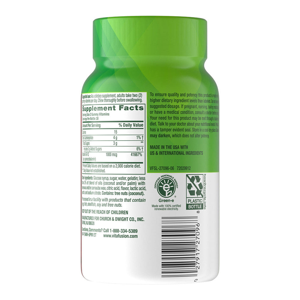 Vitafusion B12 Gummy Vitamins Energy Support, Raspberry Flavor, 60 Ea