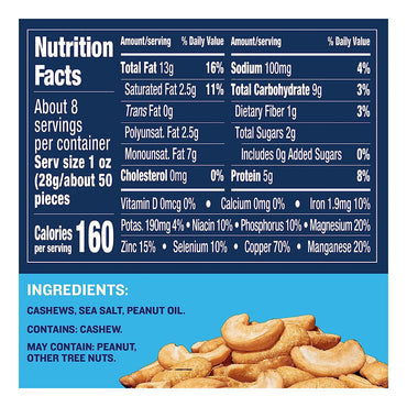 Planters Salted Cashew Halves and Pieces, 8 Oz