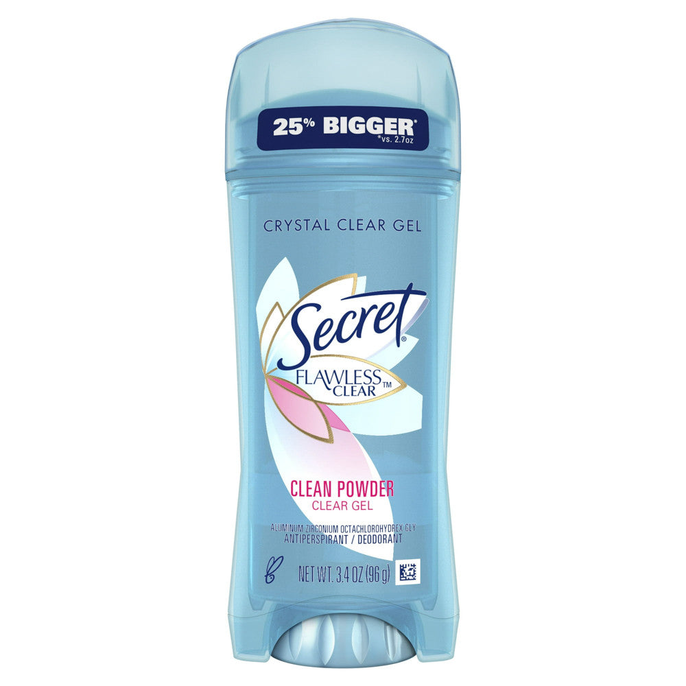 Secret Flawless Clear Gel Antiperspirant and Deodorant for Women, Clean Powder, 3.4 Oz