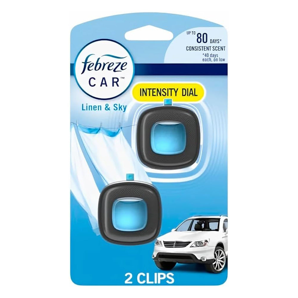 Febreze Car Vent Clips Linen and Sky Scent Odor Eliminating Air Freshener 2Ea