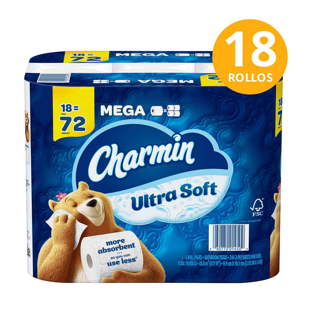 Charmin Ultra Soft Toilet Paper, Mega Rolls, 18 Ea