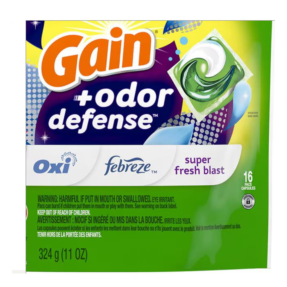 Gain Flings Laundry Detergent Pacs Fresh Blast Scent Odor Eliminator 11Oz (324g) 16Ea