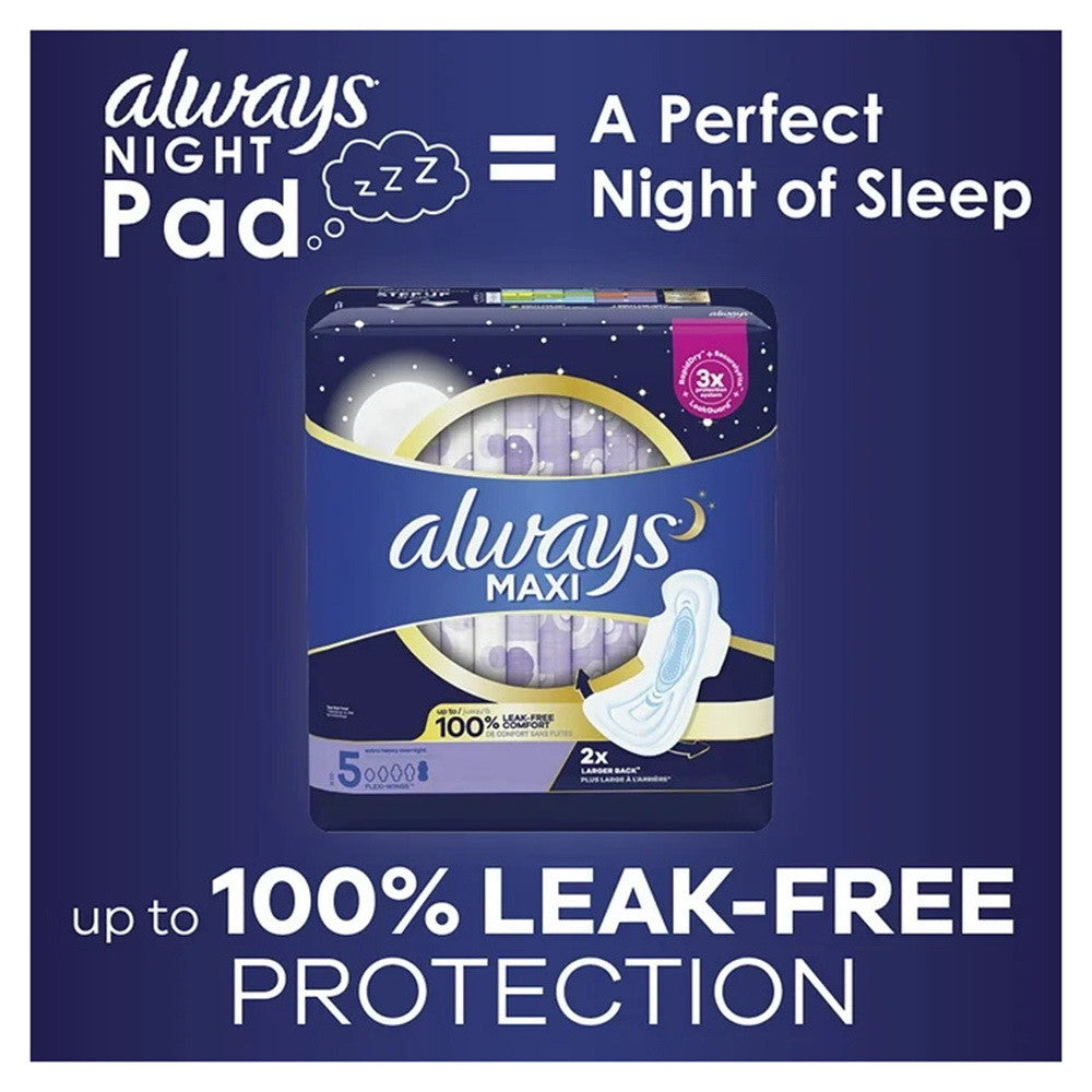 Always Maxi Pads Extra Heavy Overnight Absorbency with Wings, Size 5, 14 Ea