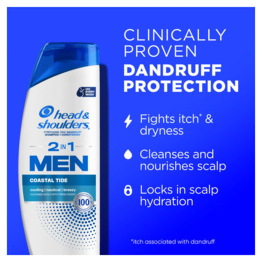 Head and Shoulders Mens 2 in 1 Dandruff Shampoo and Conditioner Coastal Tide, 12.5 Oz