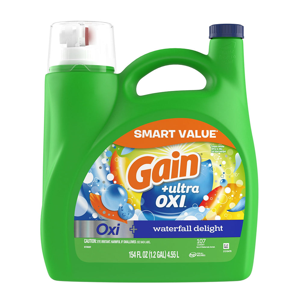 Gain Ultra Oxi Liquid Laundry Detergent Waterfall Delight Scent for Powerful Stain Removal 154Oz (4.55l)