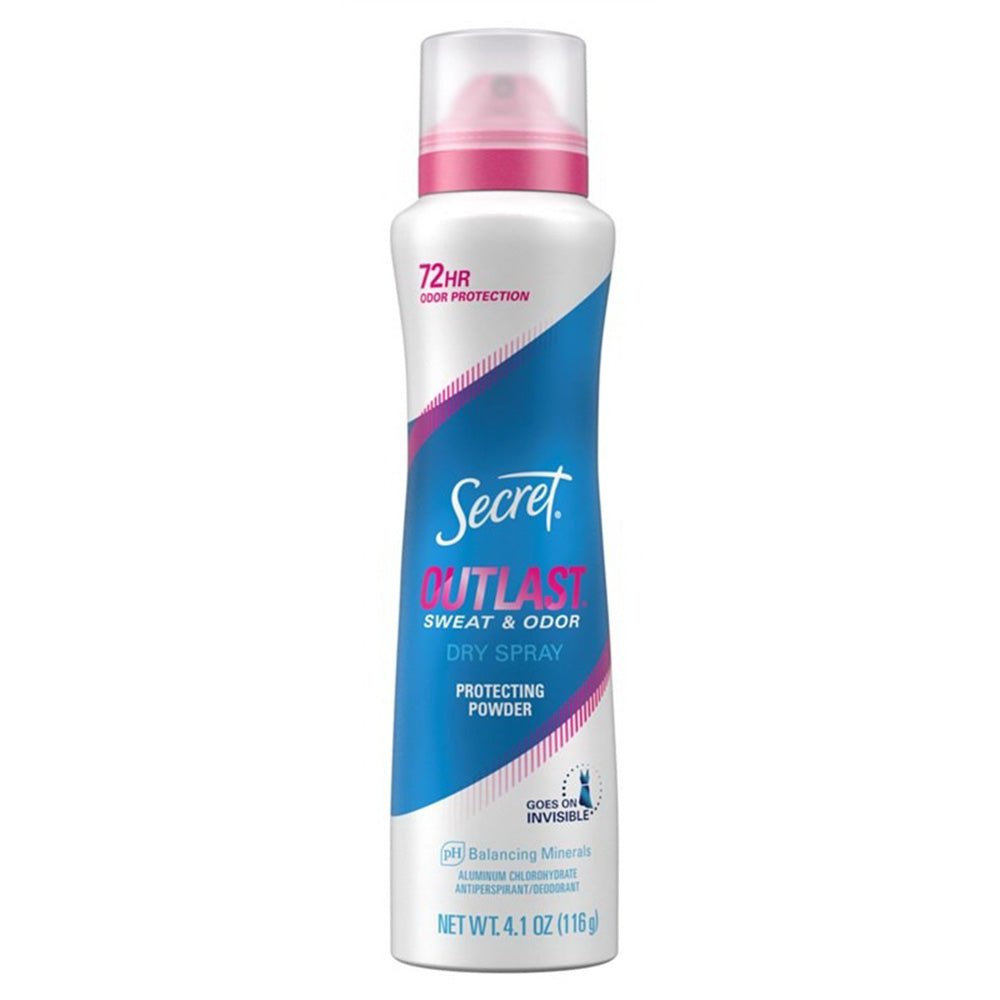 Secret Deodorant Outlast Dry Spray Protecting Powder for Odor Protection 4.1Oz (116g)