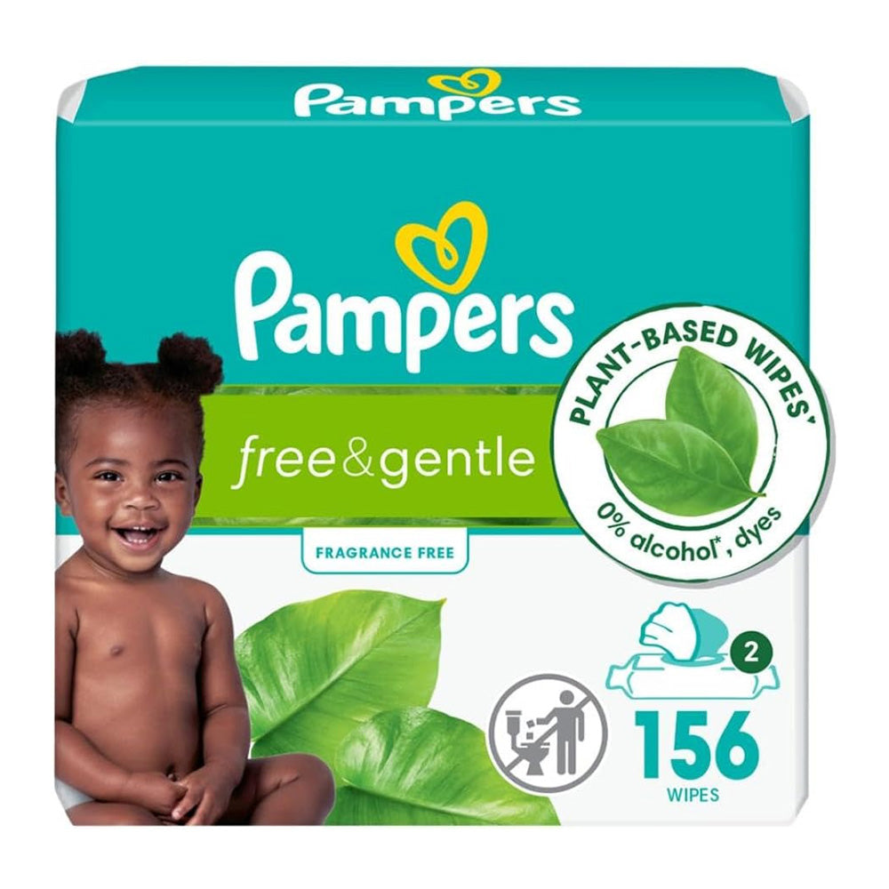 Pampers Free and Gentle Alcohol Free Plant Based Wipes 156Ea