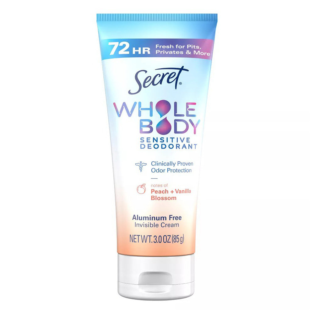 Secret Whole Body Deodorant Clear Cream with Peach and Vanilla 3Oz (85g)