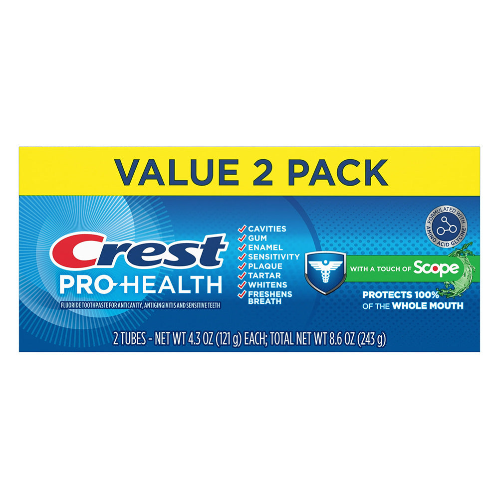 Crest Pro Health Scope Fluoride Anticavity Toothpaste for Whole Mouth Protection 4.3Oz (121g) 2Ea