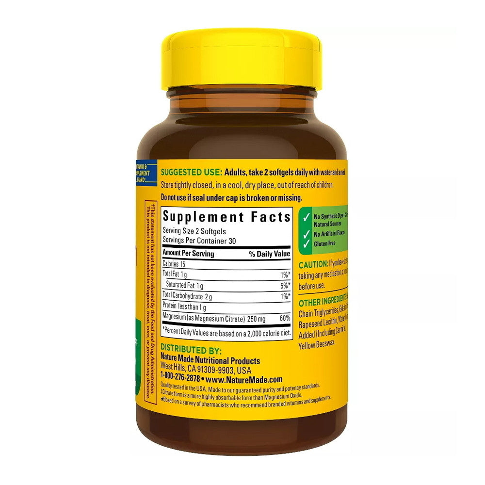 Nature Made Magnesium Citrate 250Mg Muscle, Bone and Heart Support Supplement, 60 Ea